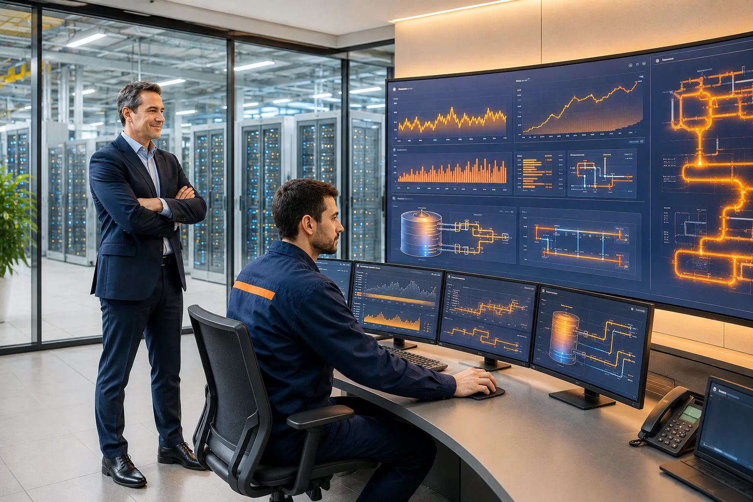 Sala operativa BI-K Energy con dashboard energy management